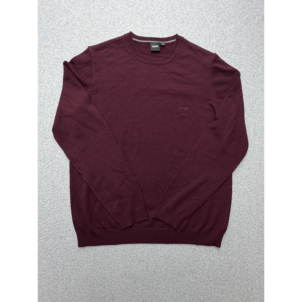 Boss Sweater Mens Medium Red 100% Virgin Wool Crewneck Lightweight Knit Pullover